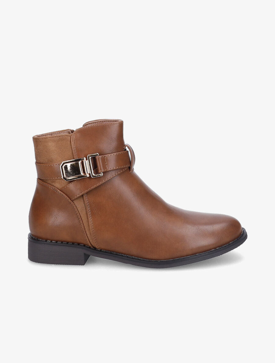 Bottines bimatière à détail suédé - Camel - 2