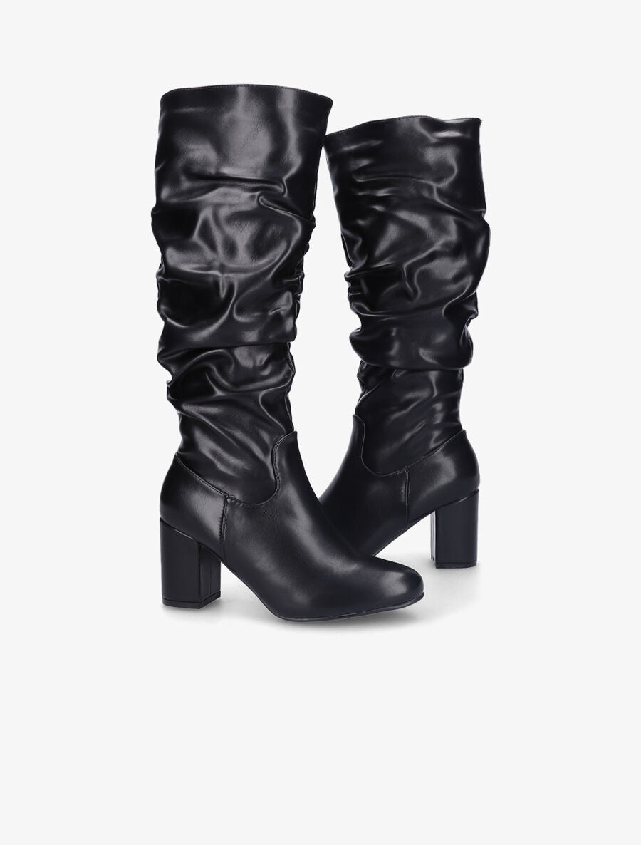 Bottes en simili à effet plissé - Noir - 4