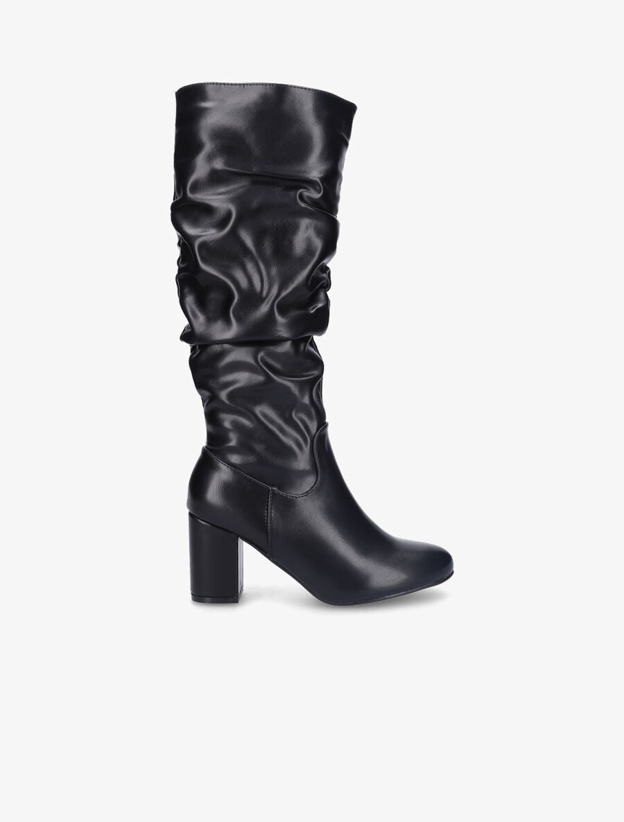 Bottes en simili à effet plissé - Noir - 1