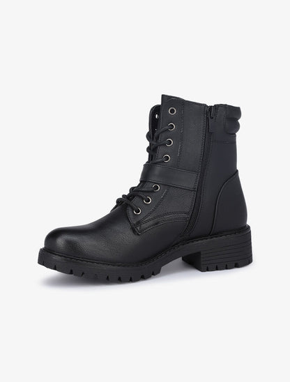 Boots à lacets et zips - Noir - 4