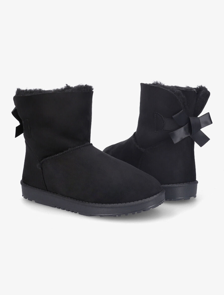 Boots fourrées basique à noeud - Noir - 4