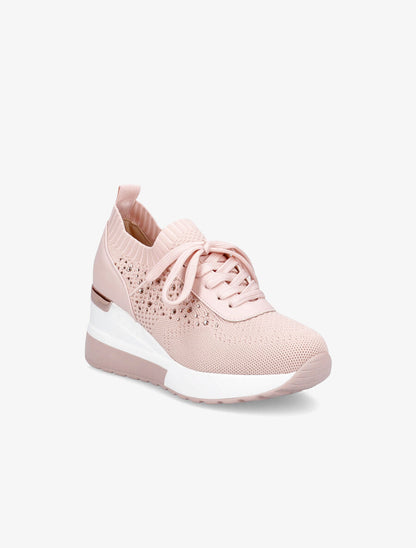 Baskets compensées à lacets et détail strass - Rose - 2