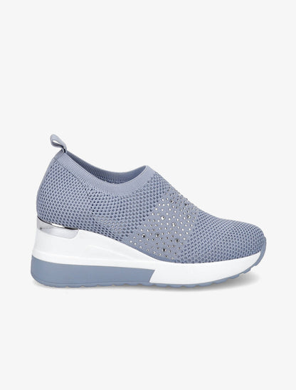Baskets compensées à détail strass - Bleu gris - 5
