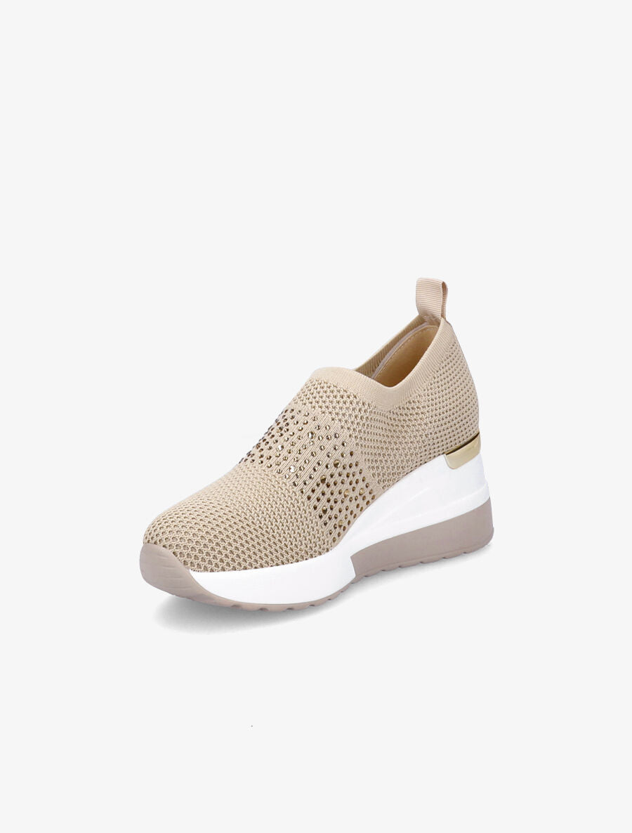 Baskets compensées à détail strass - Beige - 3