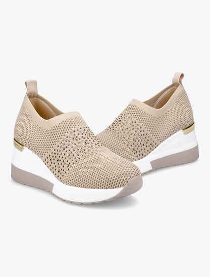 Baskets compensées à détail strass - Beige - 4