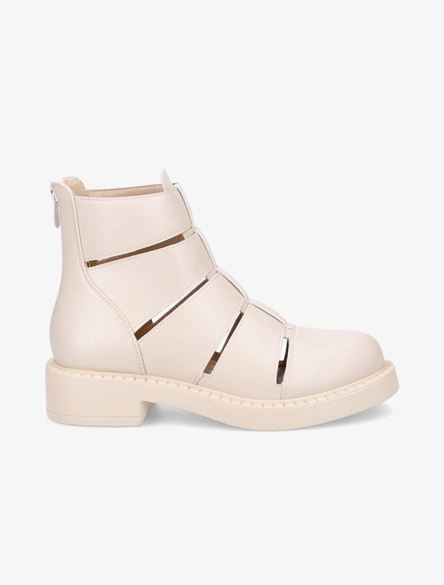 Bottines ajourées en simili - Beige - 1