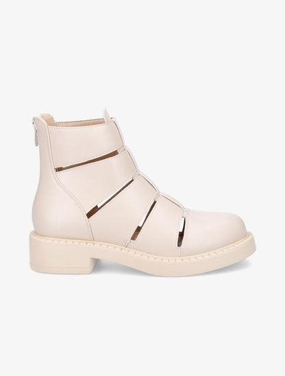 Bottines ajourées en simili - Beige - 1