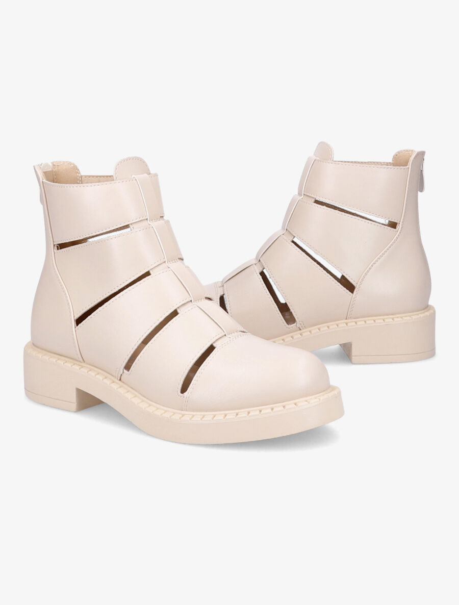 Bottines ajourées en simili - Beige - 4