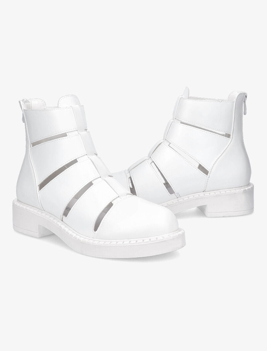 Bottines ajourées en simili - Blanc - 4