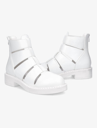 Bottines ajourées en simili - Blanc - 4