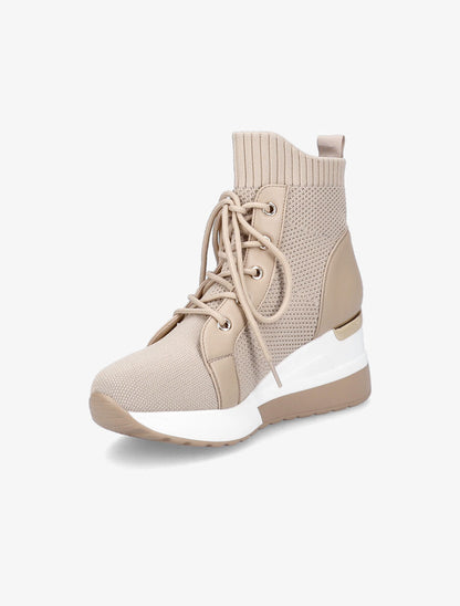 Baskets montantes compensées à lacets - Beige - 3