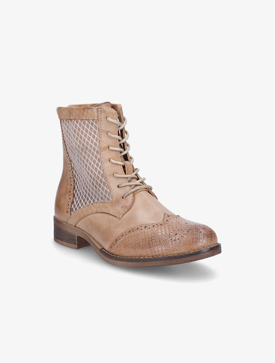 Bottines lacées à bouts effet python - Camel - 2