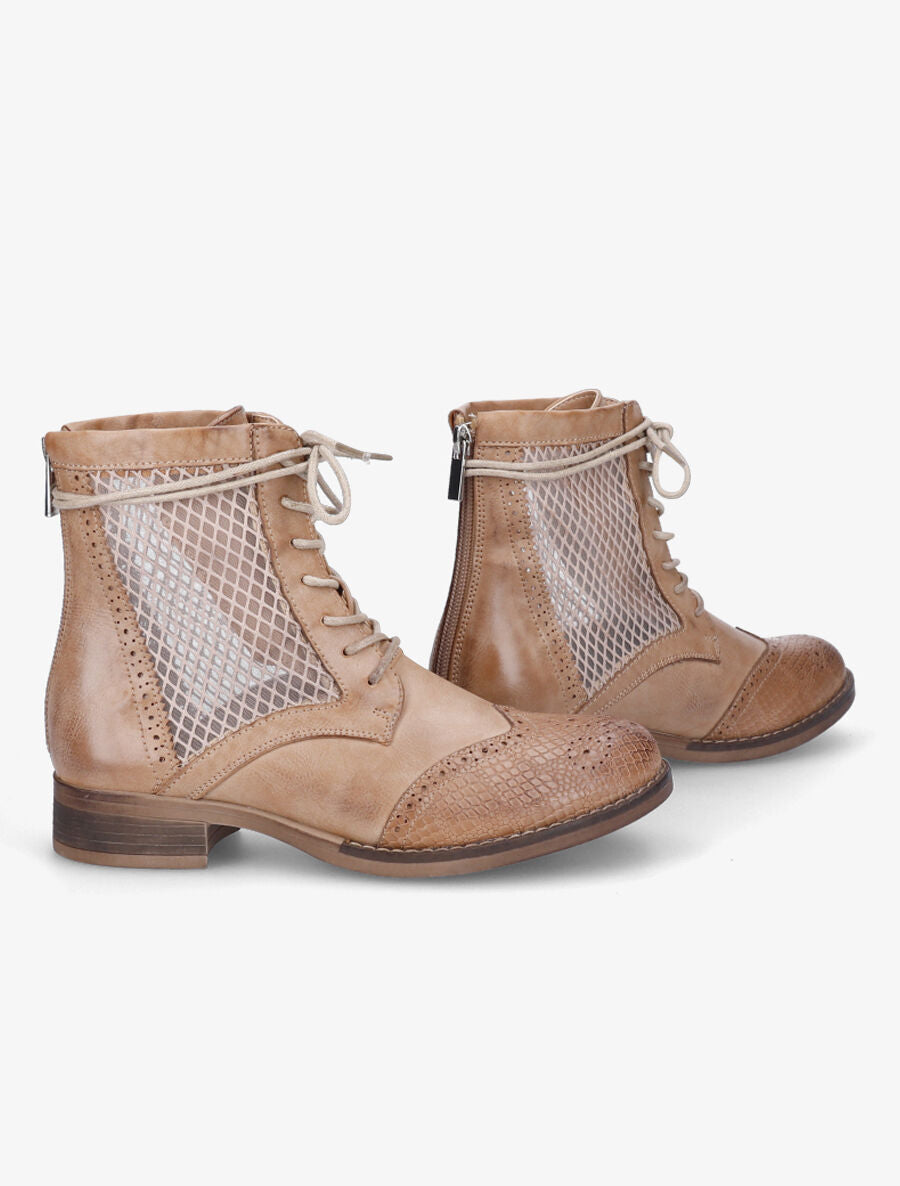 Bottines lacées à bouts effet python - Camel - 4