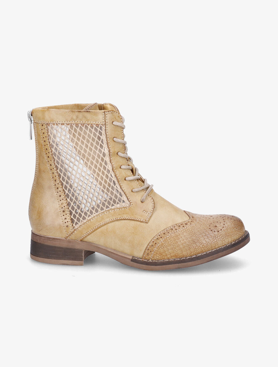 Bottines lacées à bouts effet python - Moutarde - 1