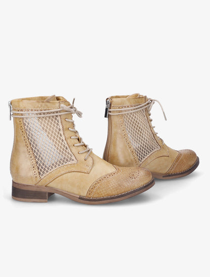Bottines lacées à bouts effet python - Moutarde - 4