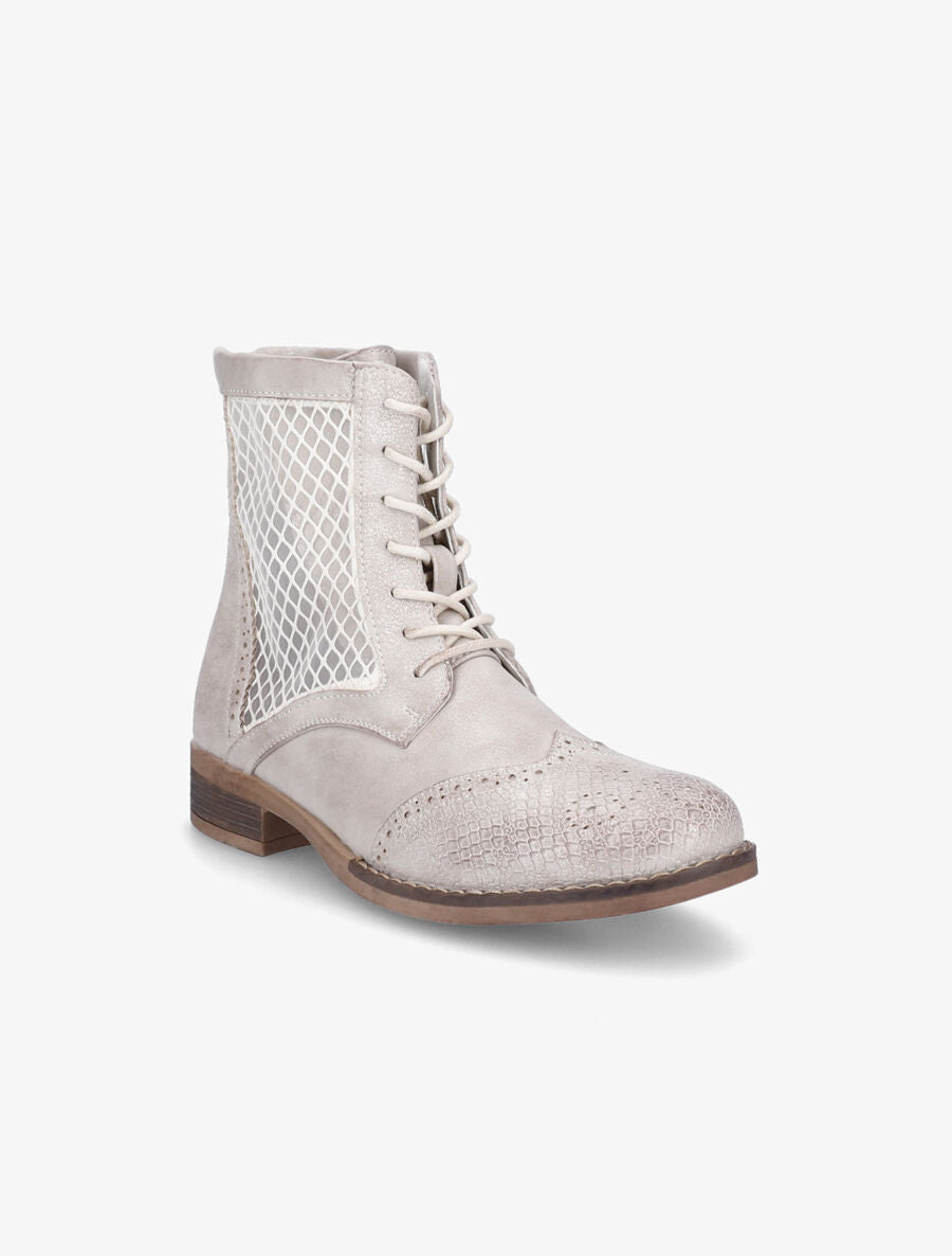 Bottines lacées à bouts effet python - Beige/doré - 2