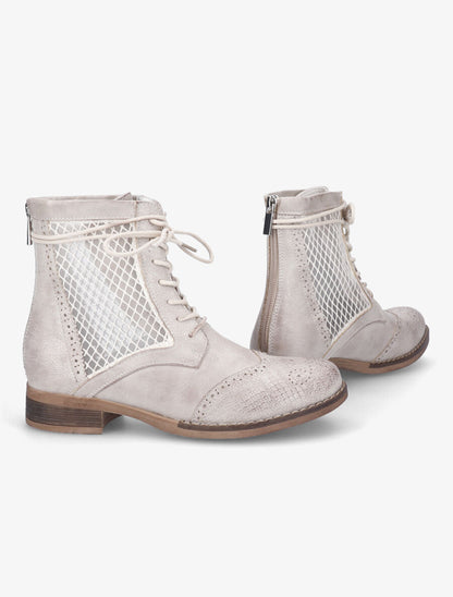 Bottines lacées à bouts effet python - Beige/doré - 4