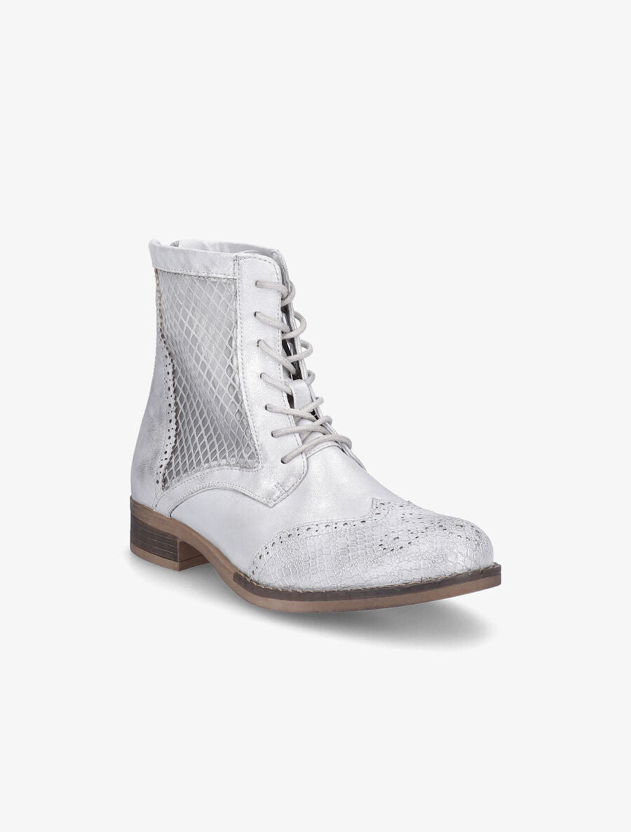 Bottines lacées à bouts effet python - Gris clair/argent - 2