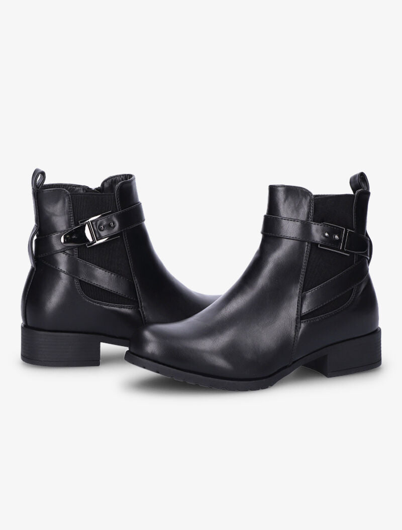 Bottines à bride et boucle stylisée - Noir - 5
