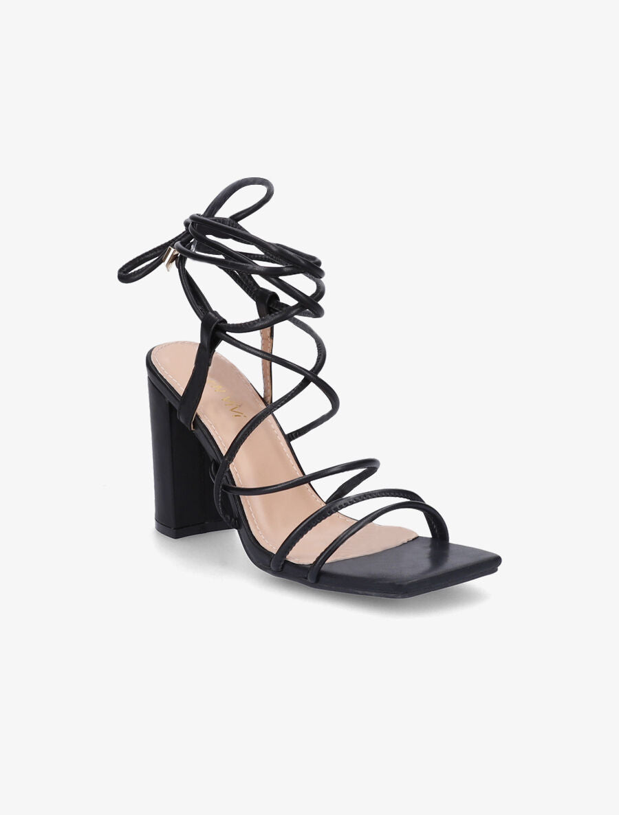 Sandales à talons et lacets - Noir - 2