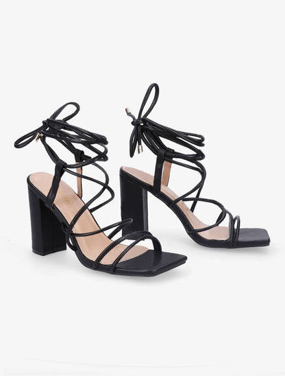 Sandales à talons et lacets - Noir - 4