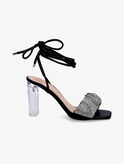 Sandales à ganses à strass et lacets - Noir - 5