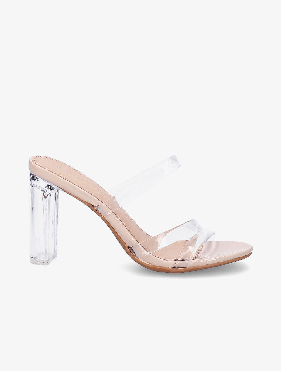 Mules à triple ganses et talons transparents - Beige - 1