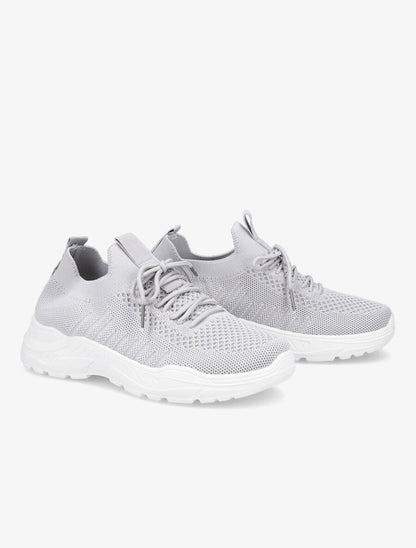 Sneakers à lacets en mesh - Gris clair - 4