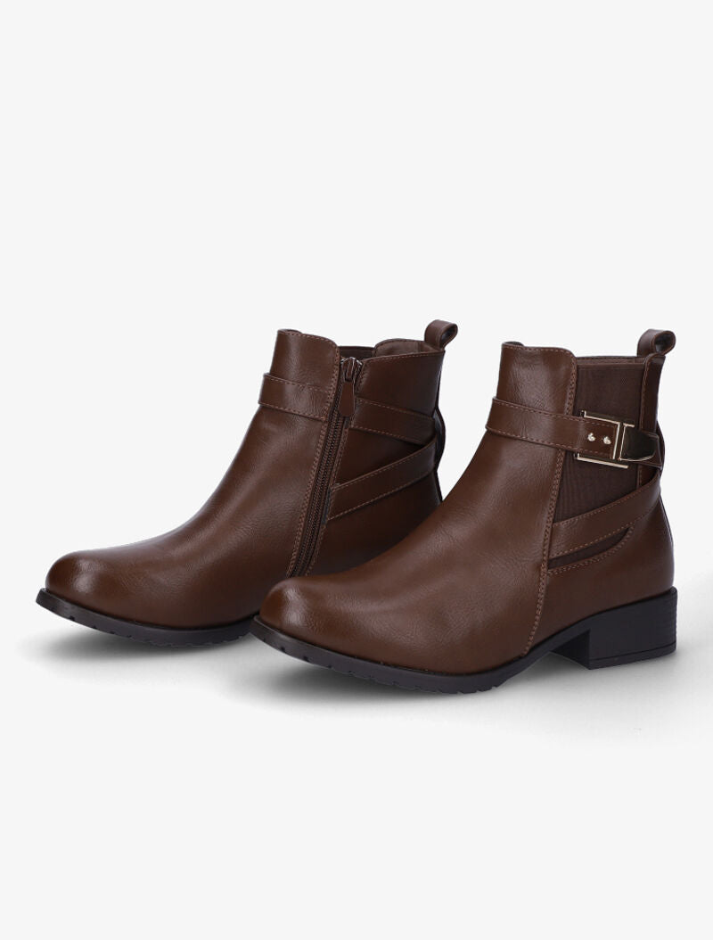 Bottines à bride et boucle stylisée - Marron - 1