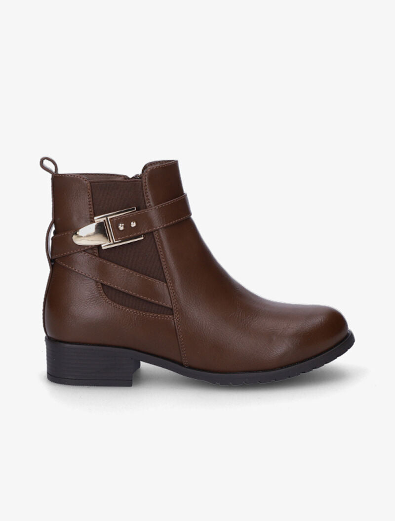 Bottines à bride et boucle stylisée - Marron - 2