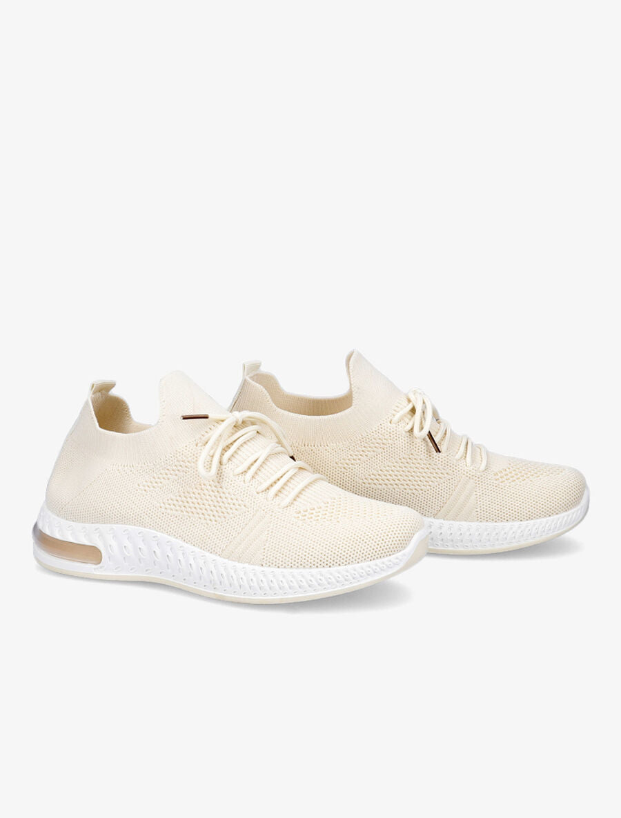 Running à lacets et semelles stylisées - Beige - 4