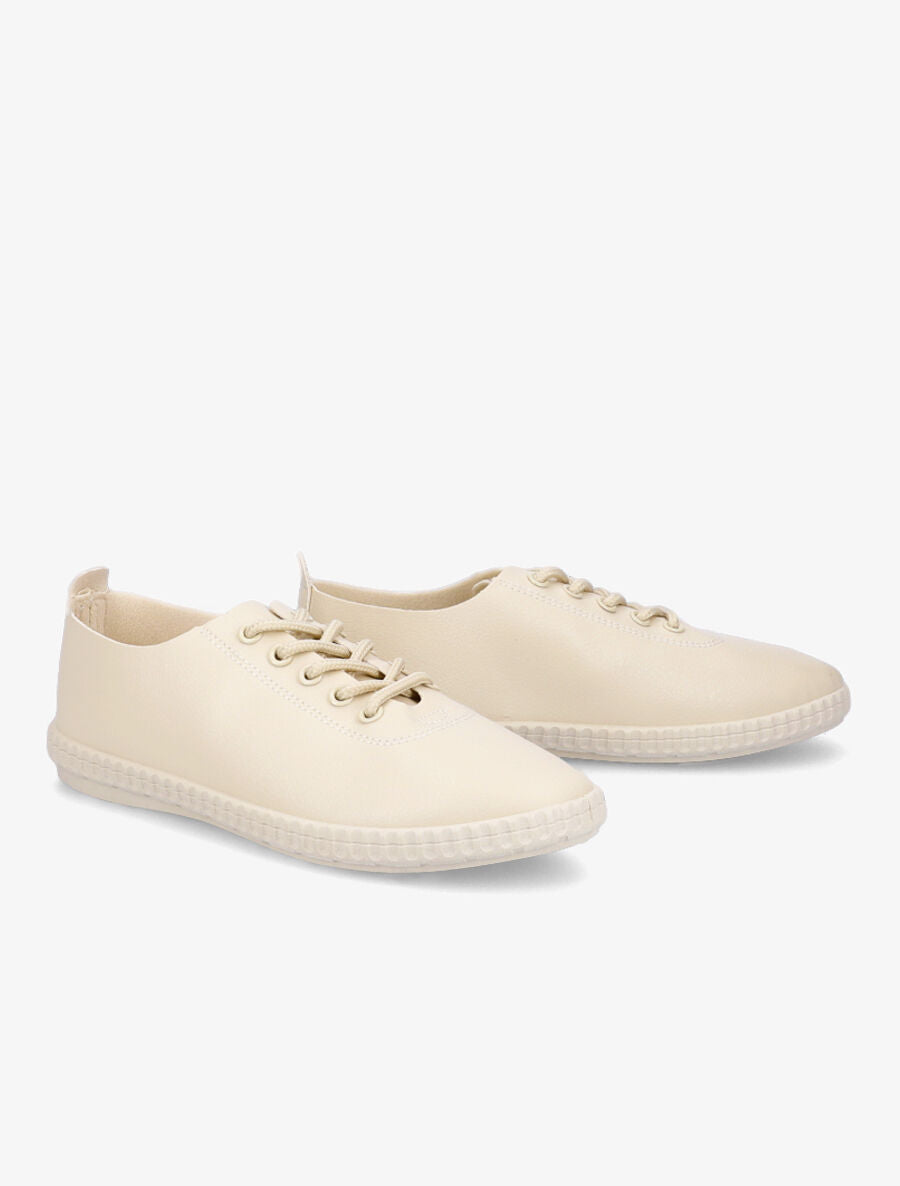 Tennis en simili à semelles striées - Beige - 4