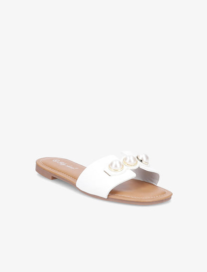 Mules stylisées à perles - Blanc - 2