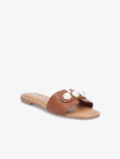 Mules stylisées à perles - Camel - 2