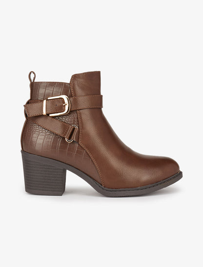 Bottines bi-matière à sangles - Marron - 2
