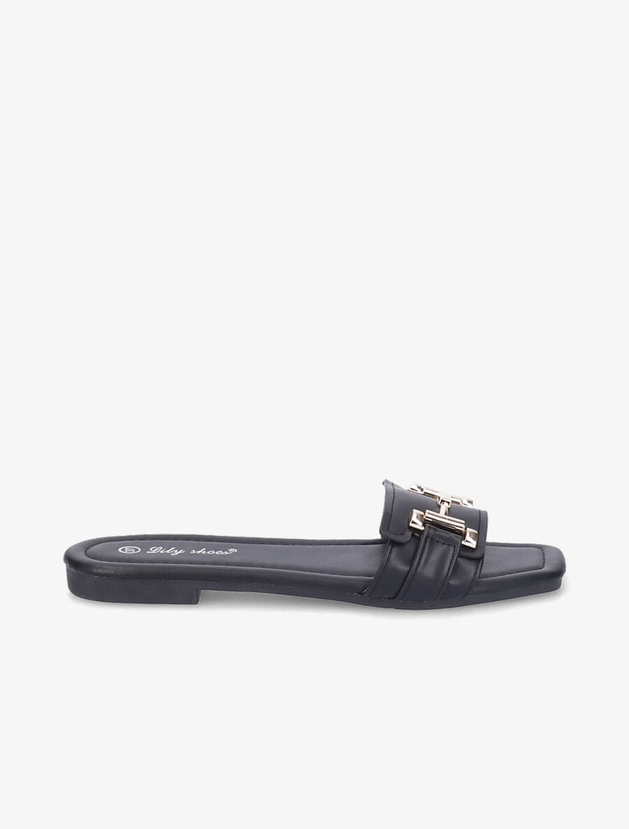Mules stylisées à tige dorée - Noir - 1