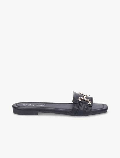 Mules stylisées à tige dorée - Noir - 1