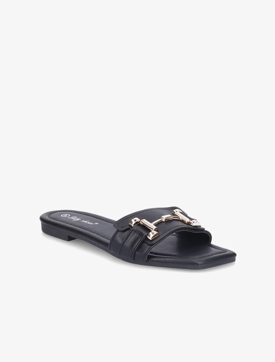 Mules stylisées à tige dorée - Noir - 2