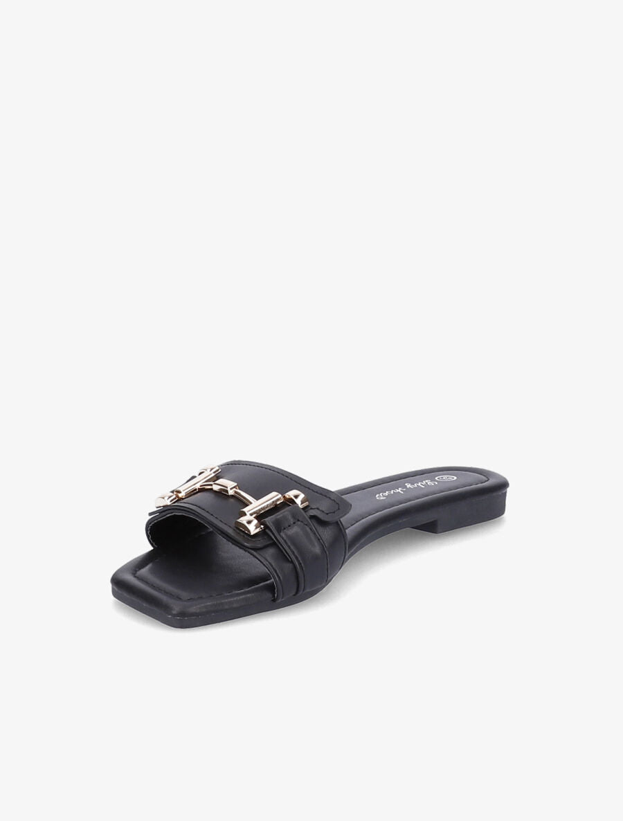 Mules stylisées à tige dorée - Noir - 3