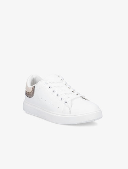 Sneakers à contrefort pailleté et suédine - Blanc/beige - 2