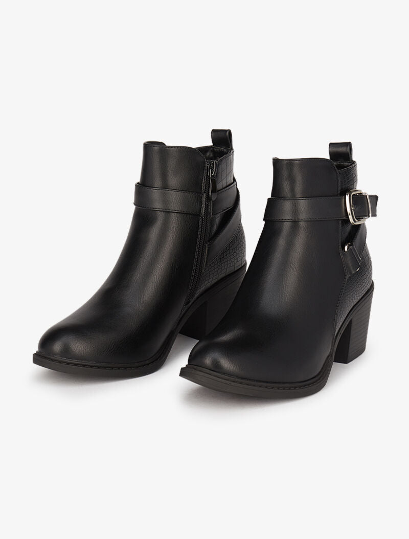 Bottines bi-matière à sangles - Noir - 1