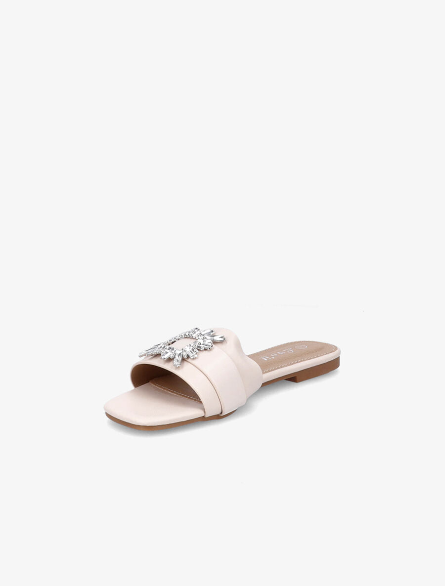 Mules plates à boucles bijoux et strass - Beige - 3