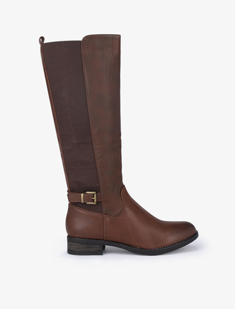 Bottes plates élastiquées à effet python - Marron - 2
