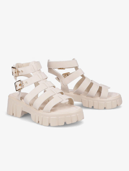 Sandales style spartiates à semelles crantées - Beige - 4