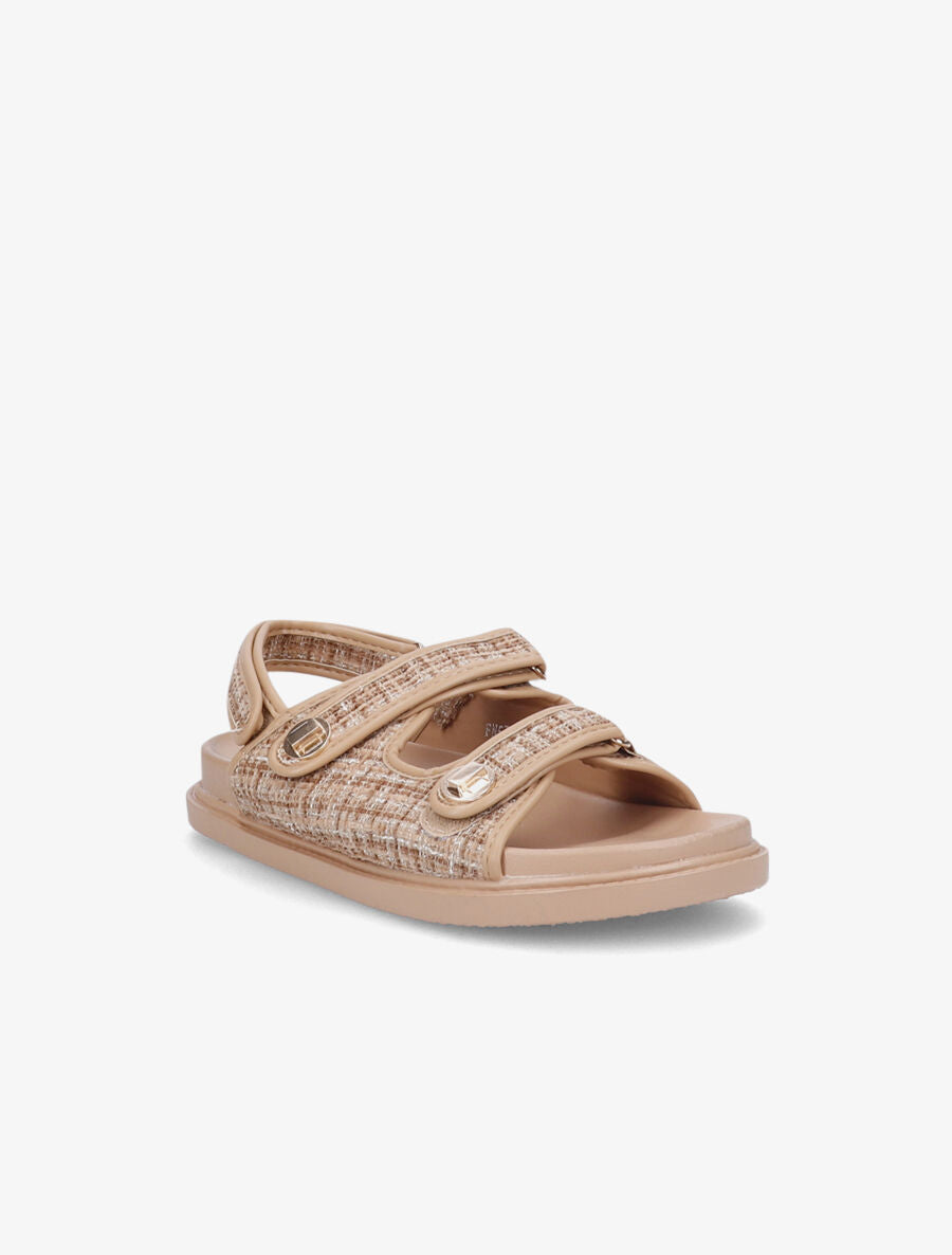 Sandales scratchs en tweed irisé - Camel - 2