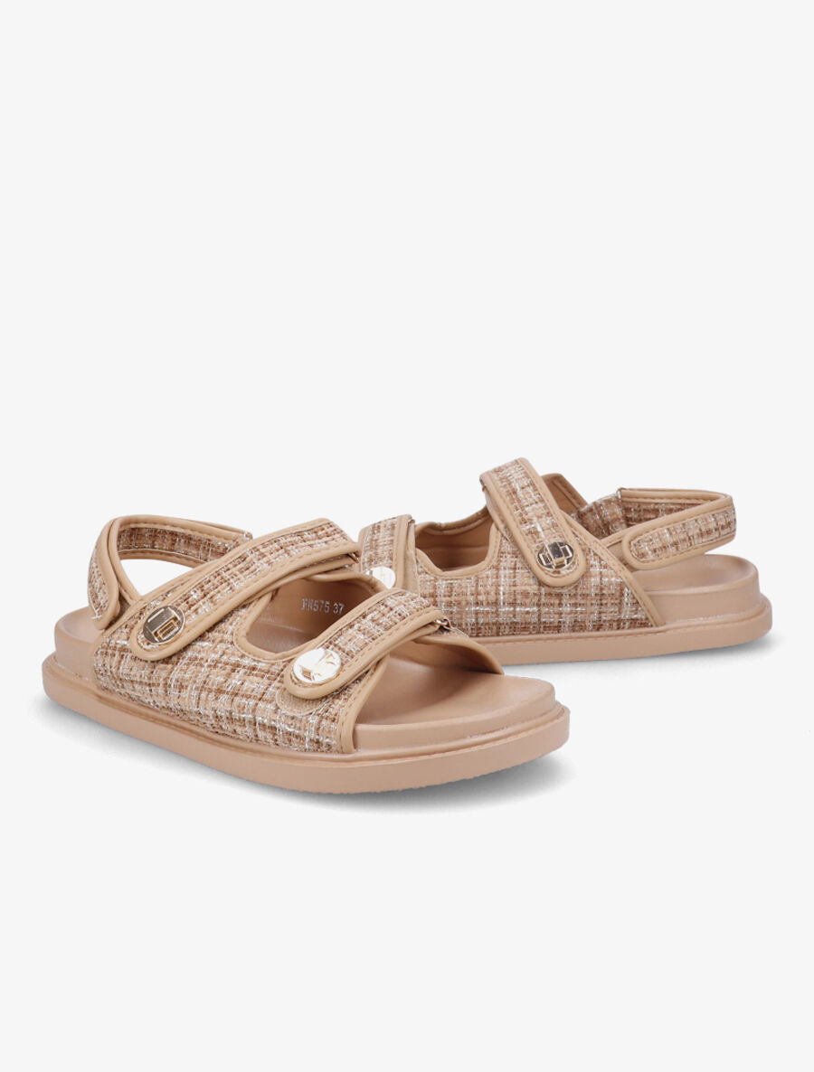 Sandales scratchs en tweed irisé - Camel - 4