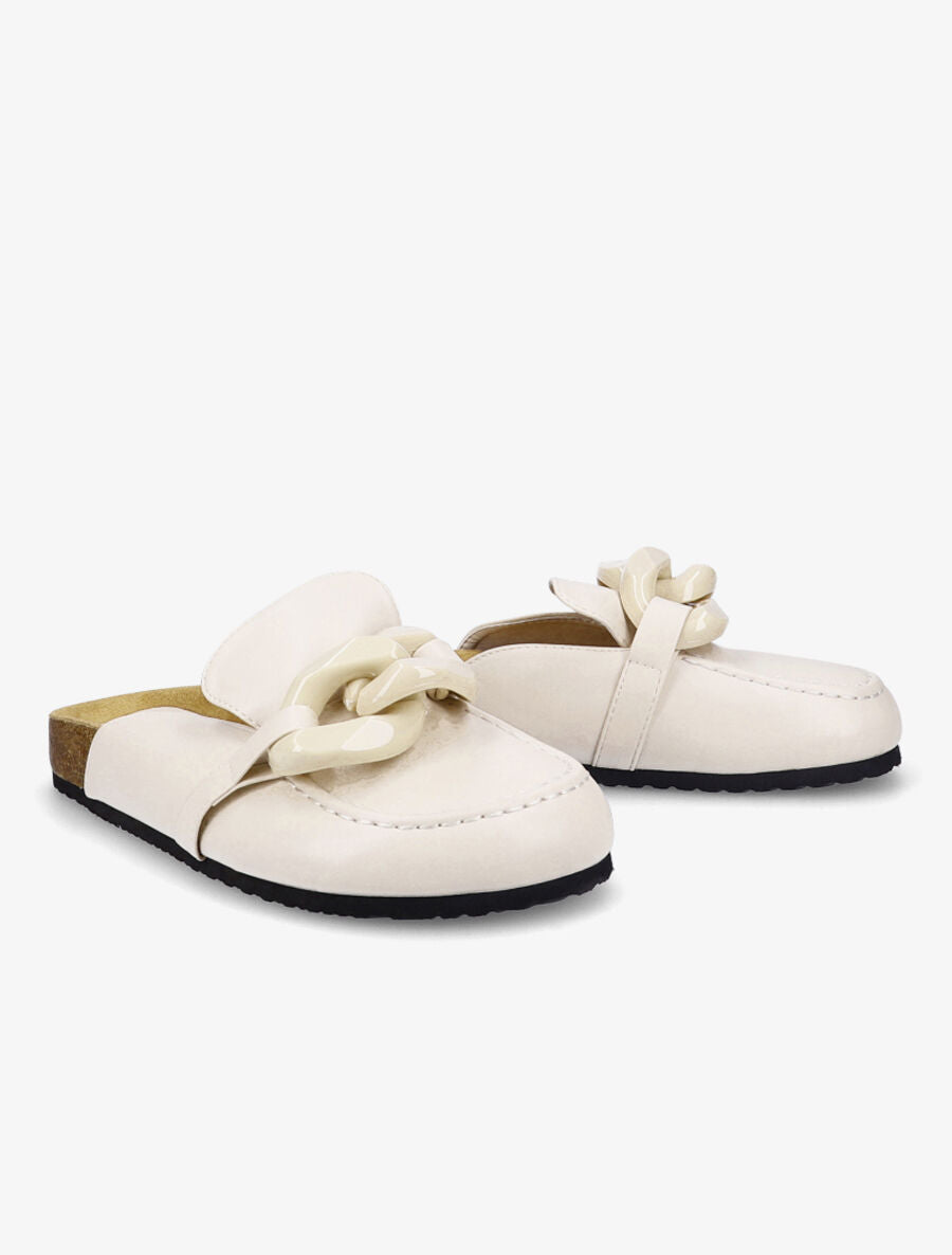 Mules plates bouts fermés à maillons - Beige - 4