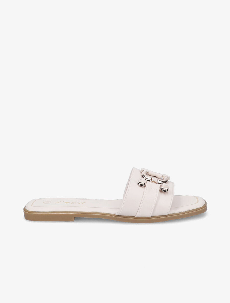 Mules plates à maillons dorés - Beige - 1