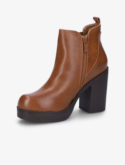 Bottines à plateforme et à ganse élastiquée - Camel - 4