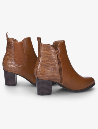 Bottines à contrefort croco et à bouts pointus - Camel - 1